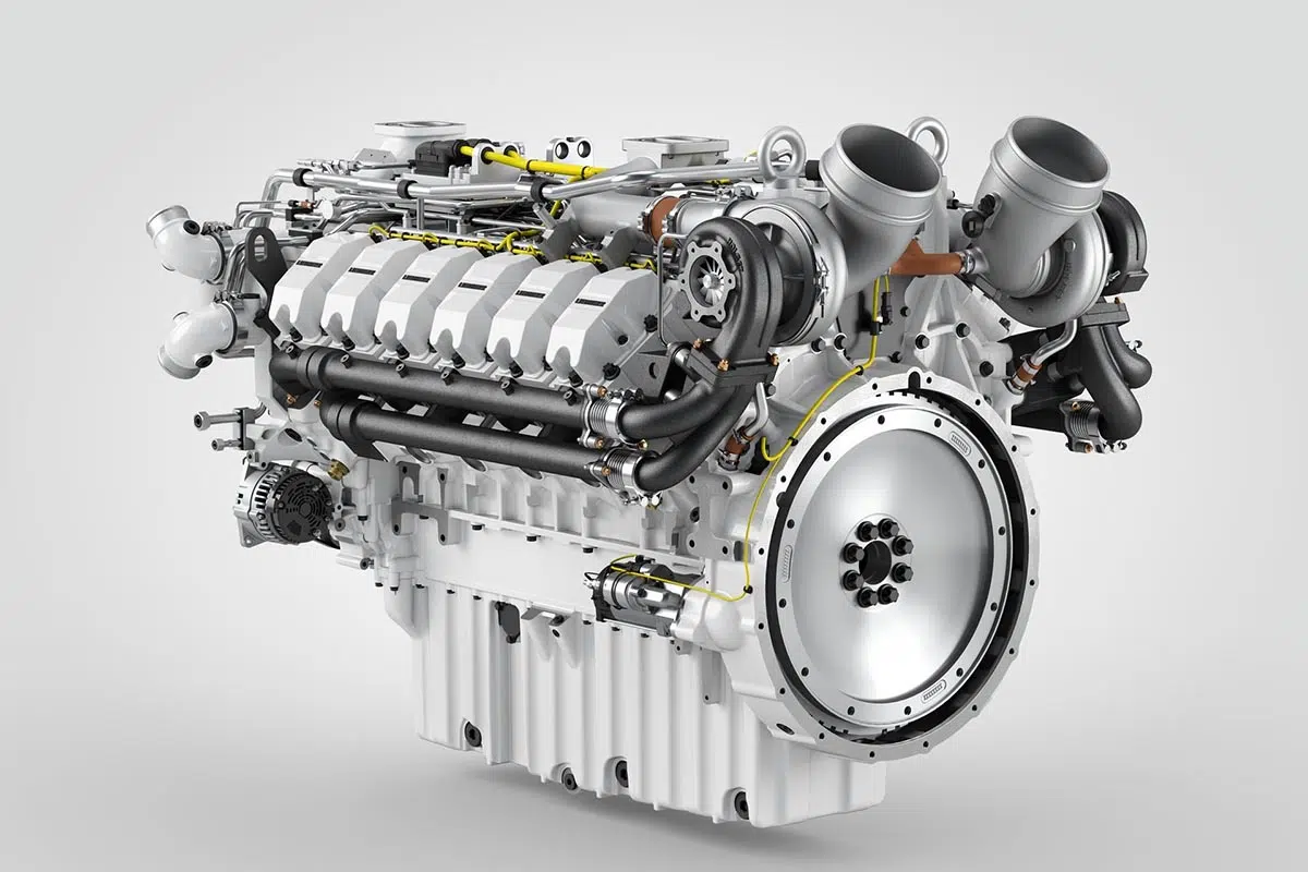 Ce colossal V16 quadri-turbo de Liebherr pourrait révolutionner l'avenir des moteurs thermiques ! 1 Face avant du moteur à ammoniac Liebherr 2025, bloc industriel lourd à combustion propre