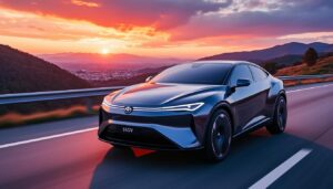 découvrez le nouveau modèle électrique de toyota avec plus de 450 km d'autonomie et un design suv coupé élégant, conçu pour concurrencer tesla sur le marché des véhicules zéro émission.