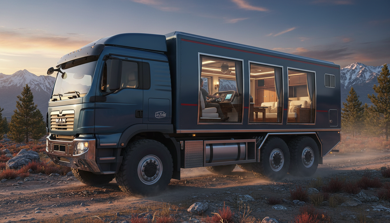 Ce camion-camper 8×8 de 41 tonnes avec moteur diesel 15,6 L et intérieur style yacht promet des aventures tout-terrain sans compromis 1 découvrez ce camion-camper 8×8 de 41 tonnes équipé d'un moteur diesel 15,6 l et d'un intérieur luxueux style yacht, conçu pour des aventures tout-terrain inoubliables sans compromis.