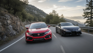 découvrez le duel épique entre la honda civic type r et la toyota gr supra lightweight evolution, deux icônes sportives s'affrontant dans un face-à-face légendaire alliant performance et passion.