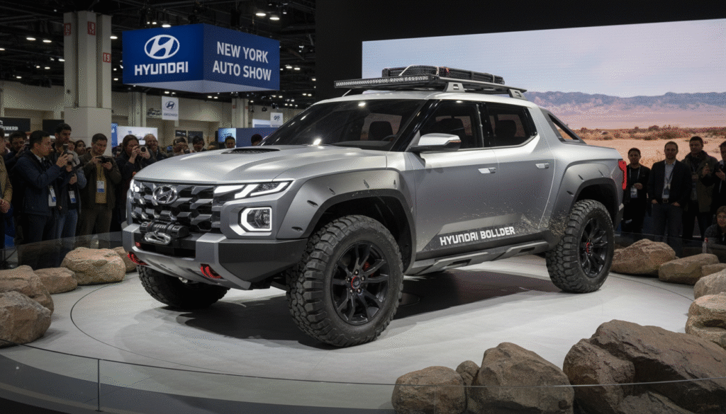 Hyundai dévoile à New York un nouveau 4×4 sur châssis à longerons pour rivaliser avec le Ford F-150 27 hyundai présente à new york un nouveau 4x4 robuste sur châssis à longerons, conçu pour concurrencer le célèbre ford f-150 et marquer une nouvelle étape dans son offre de véhicules utilitaires.
