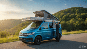découvrez un camping-car innovant sur volkswagen transporter, alliant compacité, fonctionnalité et un lit de toit extérieur révolutionnaire pour une expérience van life inégalée.