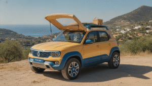 découvrez la renault r4 plein sud, un crossover électrique innovant équipé d'un toit ouvrant en toile qui allie design rétro et technologie moderne pour une expérience de conduite unique.