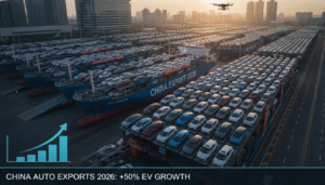 en 2026, la moitié des voitures produites en chine sont destinées à l'exportation, avec un mois record dépassant déjà le volume annuel total de 2019, illustrant la croissance rapide de l'industrie automobile chinoise.