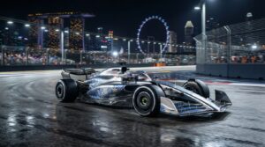 l’audi r26 adopte une livrée spéciale aux accents de singapour, délaissant le gris, le noir et le rouge pour une nouvelle identité visuelle.