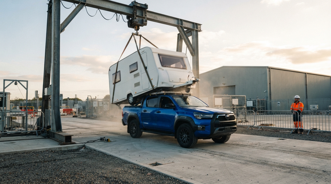 Toyota met son Hilux électrique à l’épreuve : une caravane de 760 kg lui tombe dessus pour tester sa robustesse 1 toyota teste la robustesse de son hilux électrique avec une épreuve spectaculaire : une caravane de 760 kg lui tombe dessus.
