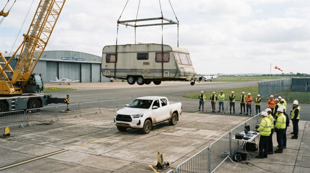Toyota met son Hilux électrique à l’épreuve : une caravane de 760 kg lui tombe dessus pour tester sa robustesse 1 toyota met son hilux électrique à l’épreuve : une caravane de 760 kg lui tombe dessus pour évaluer sa robustesse dans un test spectaculaire.